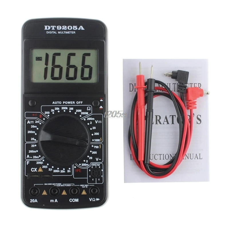 DT9205A Цифровой мультиметр AC/DC Вольтметр Амперметр Сопротивление измеритель