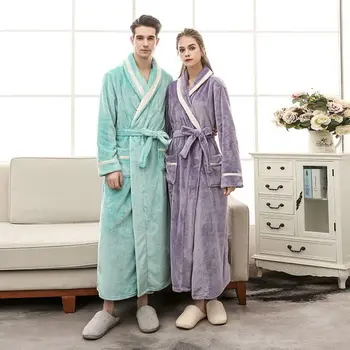 

Flannel Bathrobe Woman Cloak Lover's Robe Peignoir Badjas Winter Girls Clothing Dressing Gowns For Woman Man Large Size 3XL