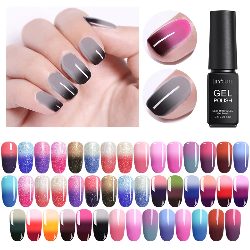 

LILYCUTE 7ml Thermal Ultra-thin Glitter 3 Colors Soak Off UV Gel Color-chaging Temperature Color Change Gel Nail Art Gel