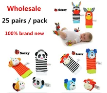 Wholesale 25pair Soft Baby Toy Wrist Strap Socks Cute Cartoon Garden Bug Plush Rattle with Ring Bell