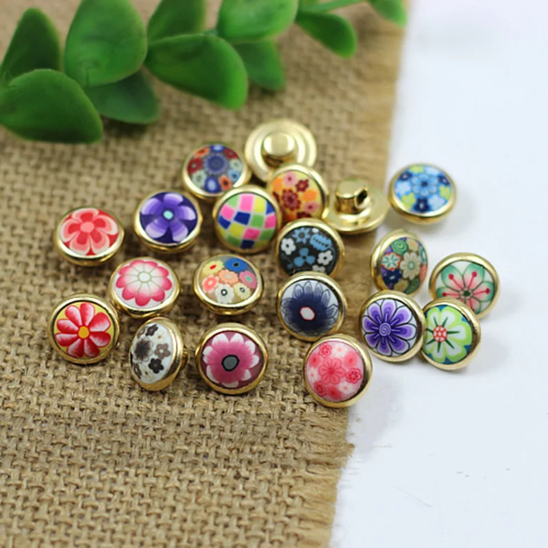 10pcs High grade round resin decorative buttons copper base floral