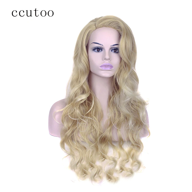 ccutoo 70cm Golden Blonde Mix Wavy Long Side Parting Styled Synthetic Wig Women's Hair Cosplay Full Wigs Heat Resistance Fiber