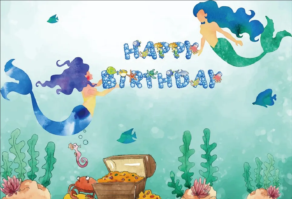 

Laeacco Underwater Mermaid Painting Baby Birthday Photography Backdrops Customized Photographic Backgrounds For Photo Studio