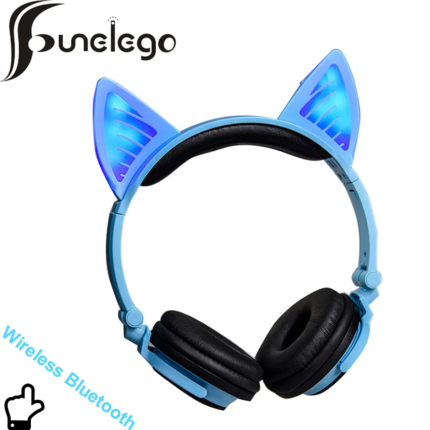 Funelego 2019 Cat Ear Wireless Earphone Flashing Glowing Adult Kid Headset Bluetooth Headphones Mic With LED Light For PC Laptop