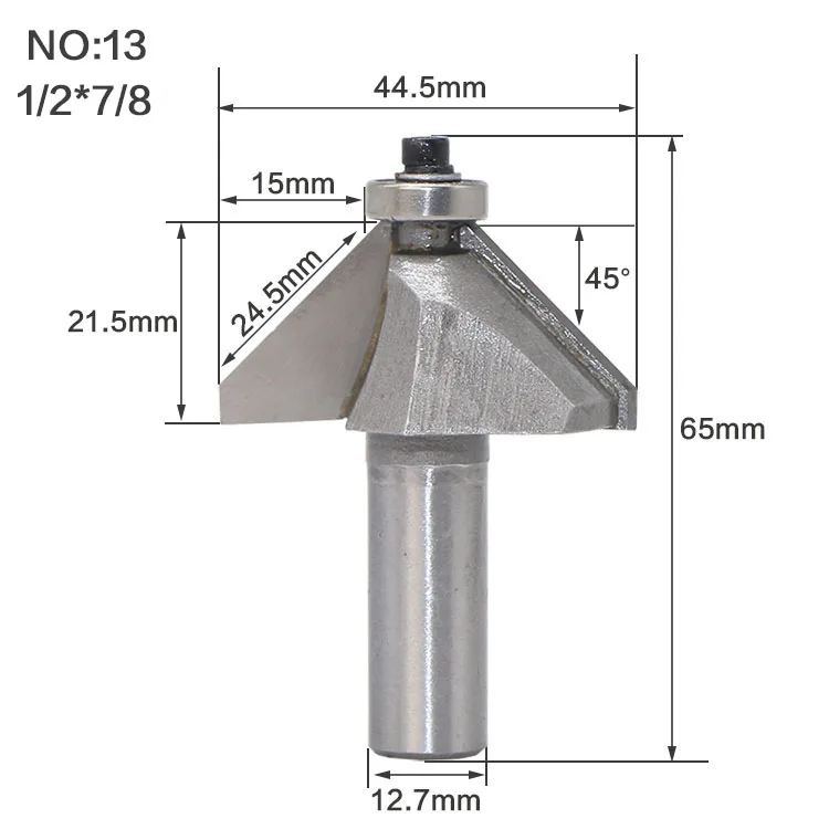 1 шт. 1/" 1/2" хвостовик 2 Флейта конский нос фаска резак древесины фрезы с подшипником C3 Карбид 45 градусов древесины фрезы - Длина режущей кромки: NO 13