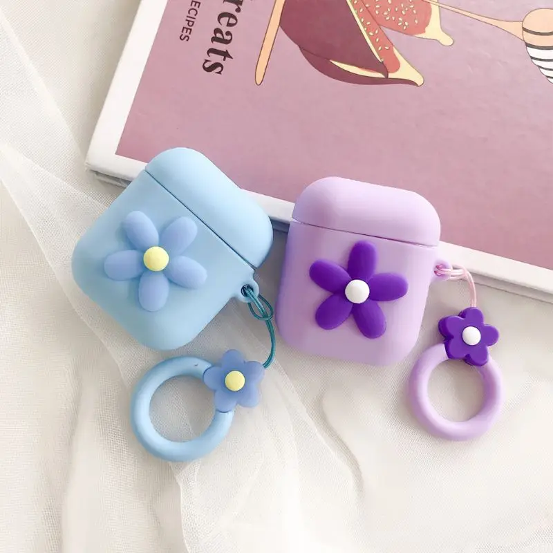 Elegant Flower Pattern Soft Silicone Protective Cover Shockproof Case Skin with Lanyard for Airpods 1/2 Charging Box Accessories
