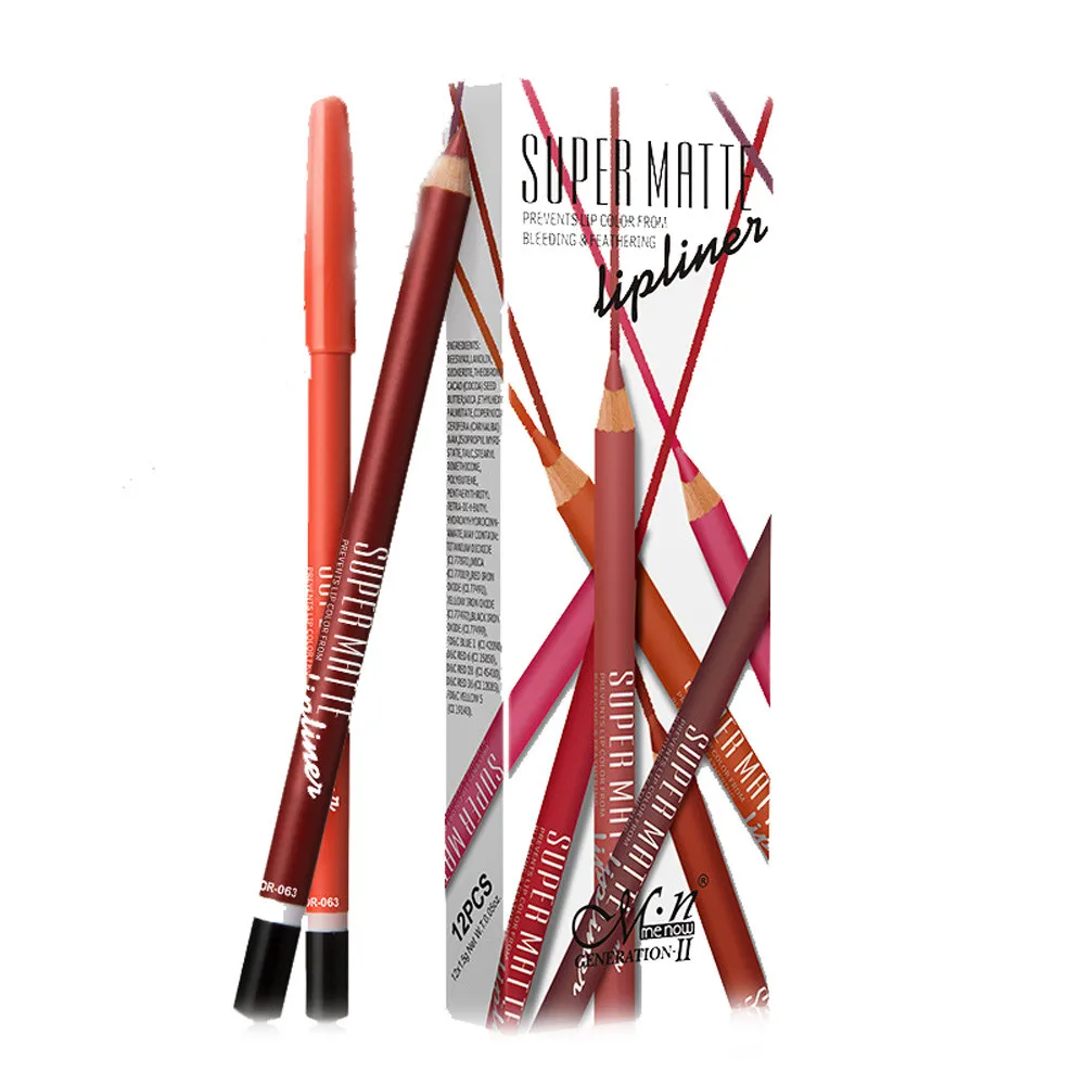 MENOW Lipliner 12pcs/Set Waterproof Lip Liner Pencil Long Lasting