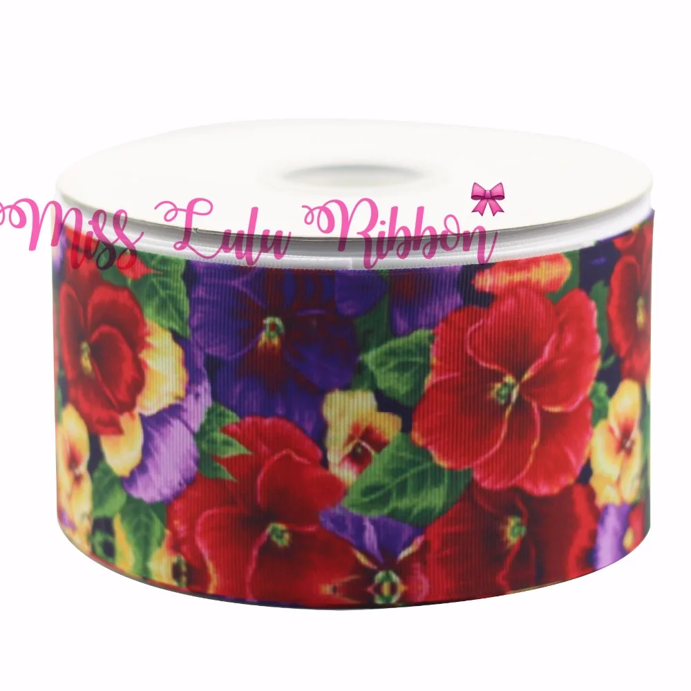 6mm75mm Red Flowers Ribbon Decorative Floral Printed Grosgrain Ribbons