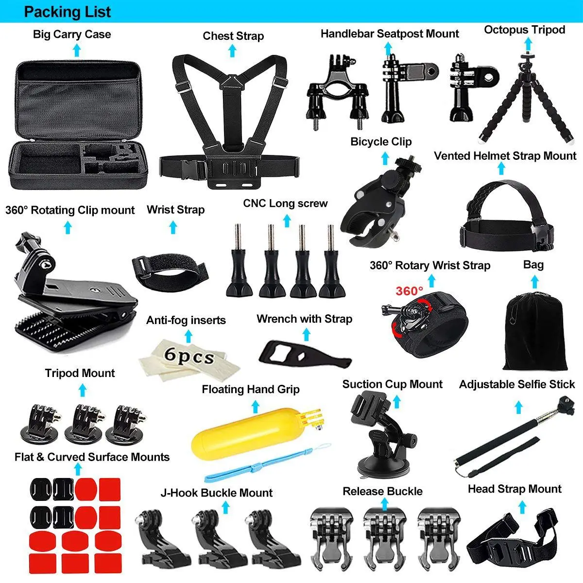 

Camera Accessories for GoPro Hero 2018 Session/6 5 Hero 4 3+ SJ4000/5000/6000/AKASO/APEMAN/DBPOWER/And S-ony Sports DV and More