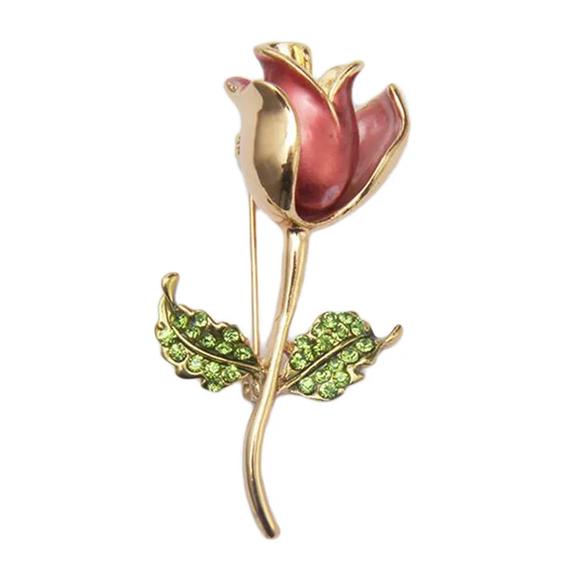 Crystal Rose Flower Brooch for Women Pin Rhinestone Alloy Gold Brooches Birthday Gift Garment Accessories Wedding Jewelry | Украшения и