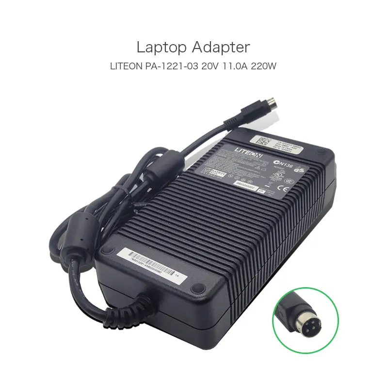 100% оригинальный Liteon 20V 11A 220W PA-1121-03 ноутбук Питание для Clevo D9T D900T Нетбуки с 4 pin