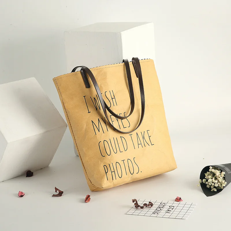 

mixtx 2019 Vintage Kraft Paper Handbag Women Design Personality Shopping Bag Funny Tote New Trend Female Shoulder Bag Waterproof
