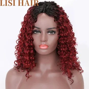 

LISI HAIR 20Inch Long Curly Wig Black Ombre Red Wigs Chemical Fiber Wigs For Black Women Synthetic Hair