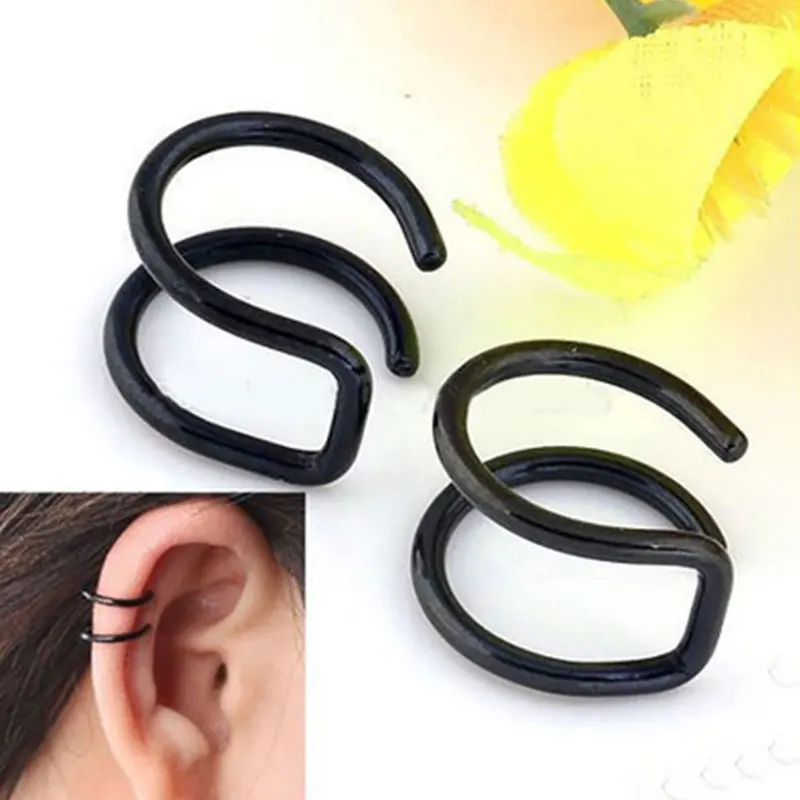 

1 Pair Double Piercing Lip Clips Fake Earrings Non Pierced Ear Cuff Clip Earring Fake Piercing For Women Jewelry