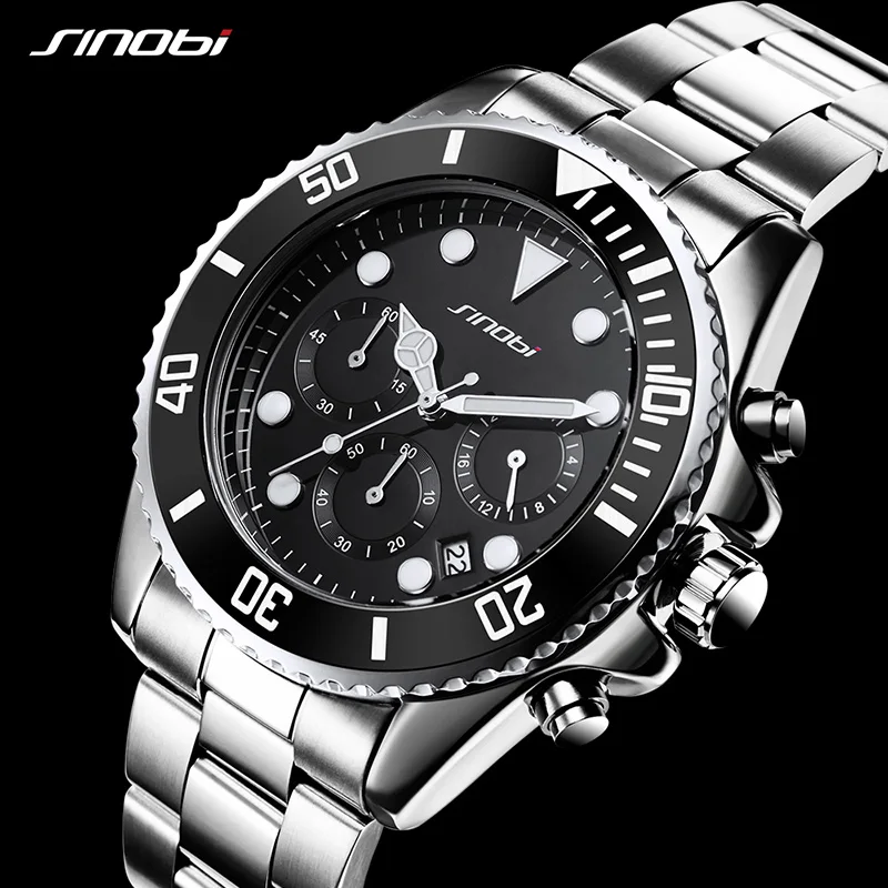SINBOI Submariner 316 Full Steel Mens Watches 2019 Black Rotatable Fashion Sports Quartz Men Watch Business Relogio Masculino