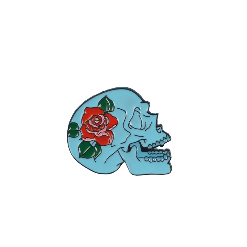 Qihe ювелирные изделия цветок череп эмаль коллекция булавок Скелет голова Роза нагрудные булавки любовь и гибель значки романтические броши - Окраска металла: 1