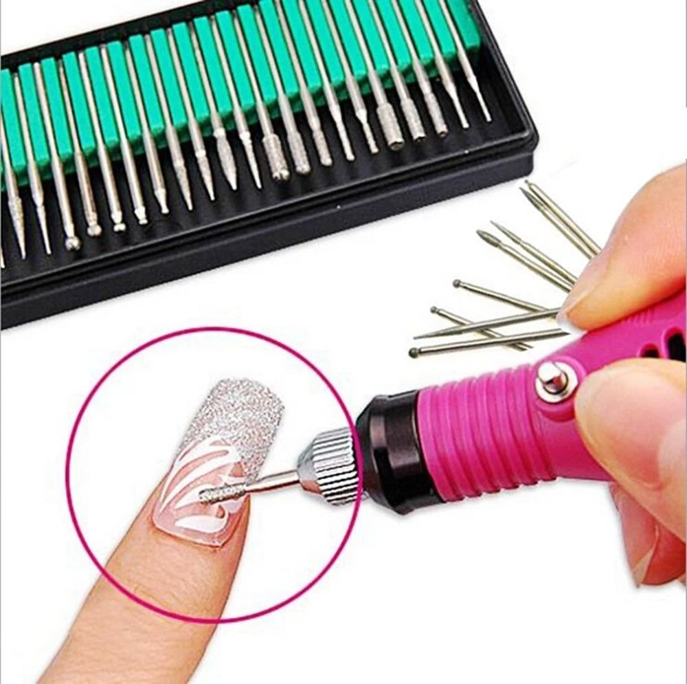 

30pcs Silver Diamond Nail Polishing Needle Nail Art Tool Kits Drill Bits Rotary Grinding Head Carving For Nail Manicure Pedicure