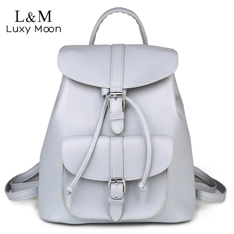 Mujer con cordón de cuero mochilas para chicas adolescentes bolsas de la Escuela de las mujeres de moda Vintage Negro mochila XA950H