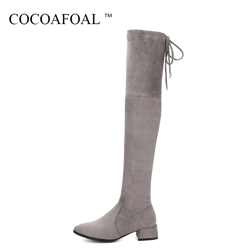 

COCOAFOAL Genuine Leather Thigh High Boots Plus Size 33 43 Winter Chelsea Over The Knee Boots Women Black High Heeled Shoes 2018