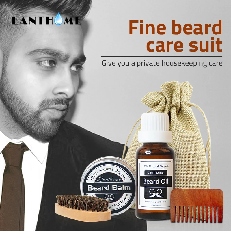 Lanthome натуральный бальзам для бороды и масло несмываемый кондиционер для роста бороды с усами расческа сумка для хранения уход за бородой