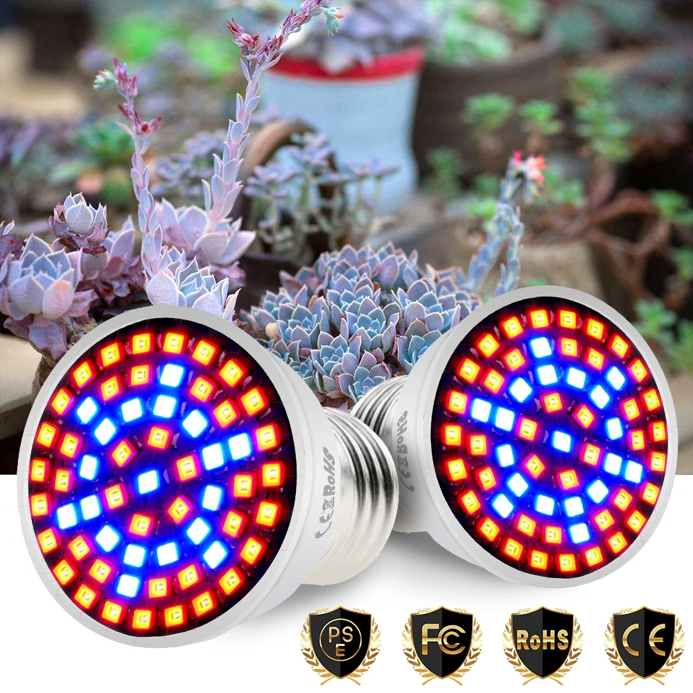 

E14 LED Growing Light For Plants E27 Full Spectrum LED Lamp Grow Bulb GU10 220V Plant Seeds Flower MR16 48 60 80led Fitolamp B22