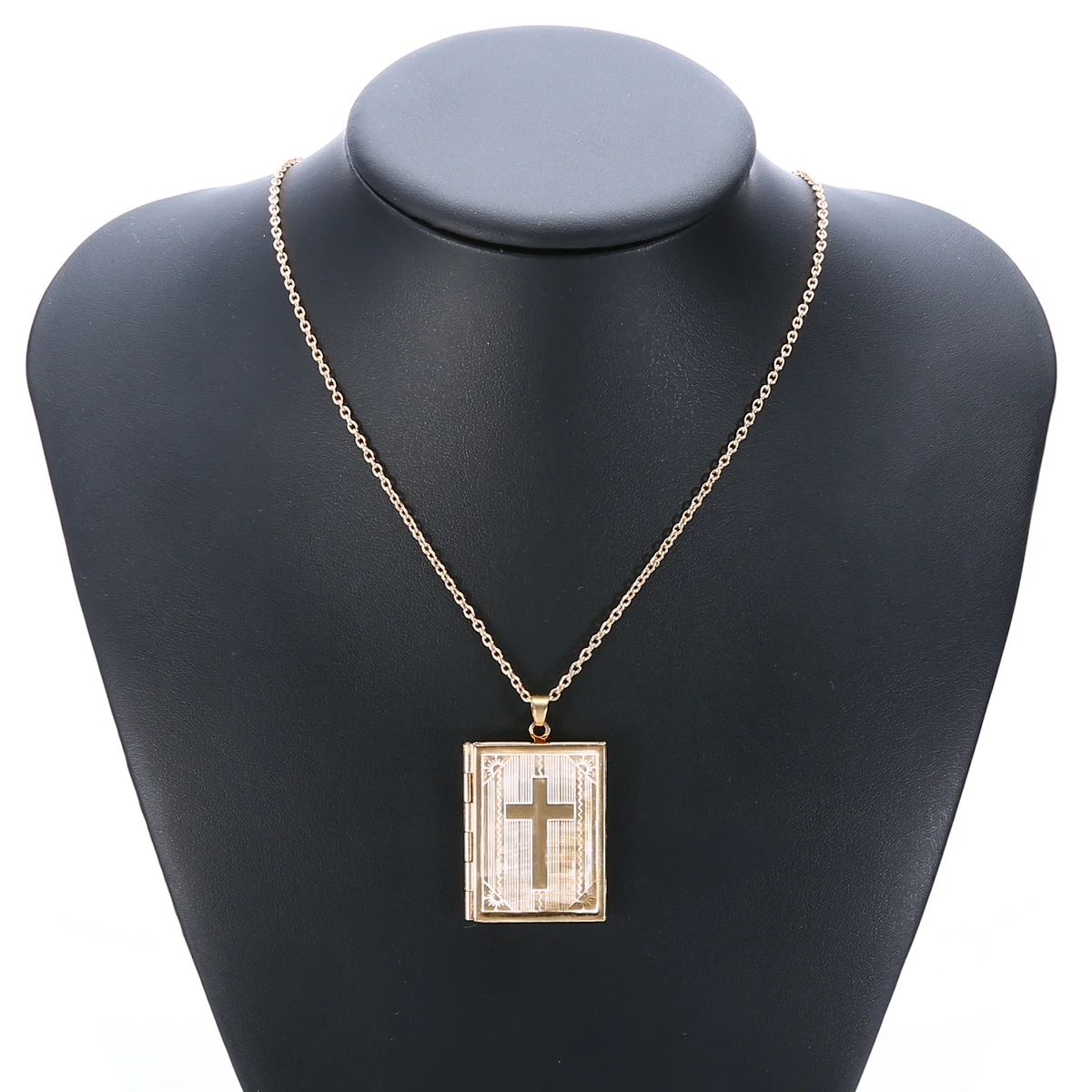 Shellhard Cross Locket Necklace Fashion Gold Color Trendy Jewelry Memory Heart Photo Locket Necklaces Pendants For Women Men