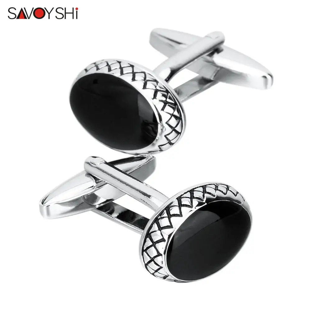

SAVOYSHI Classic Black Enamel Cufflinks for Mens French Shirt Cuffs