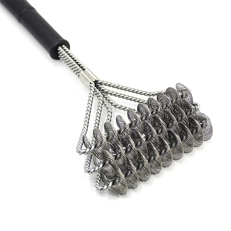 .Stainless Steel Barbecue Grill Cleaner Brush Three Wire Spring With Handle Durable Non-stick Cleaning Brush BBQ Tools lin2276
