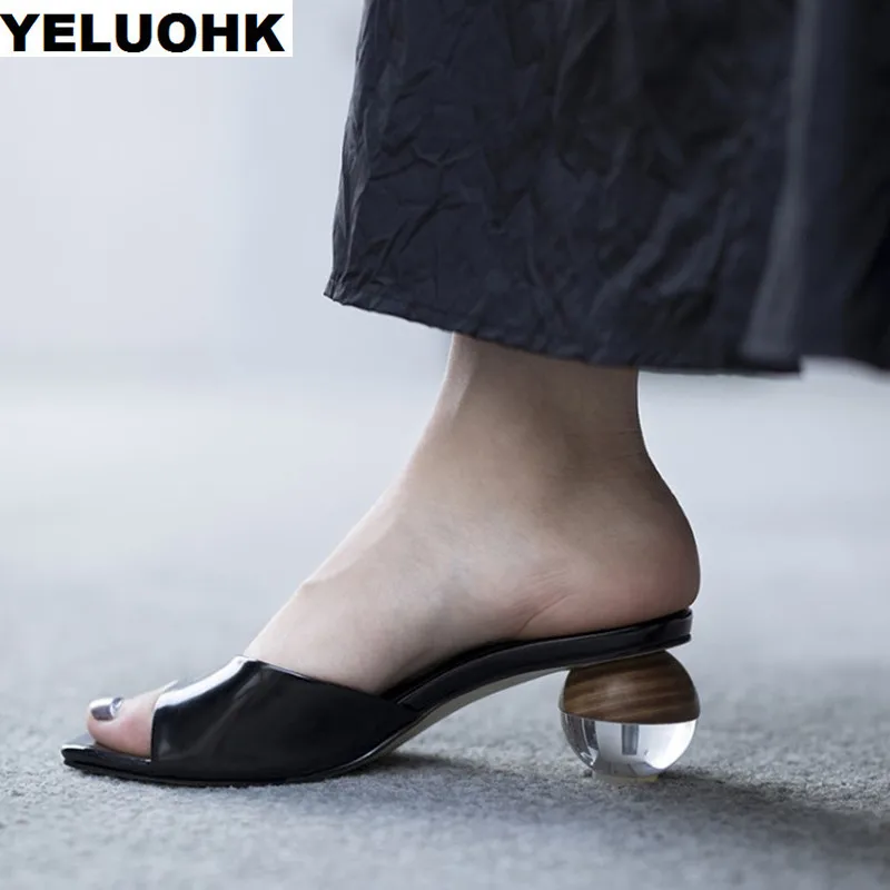 Brand New Genuine Leather Shoes Women Sandals Transparent High Heel Sandals Women Slippers Strange Heel Ladies Shoes Summer