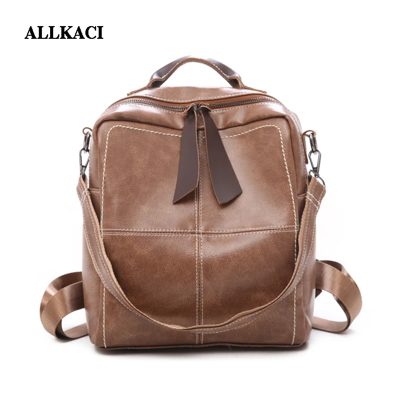 

ALLKACI New PU Leather Women Backpack Casual School Backpack For Teenager Girl Large Capacity Multifunction Backpack Mochil 48