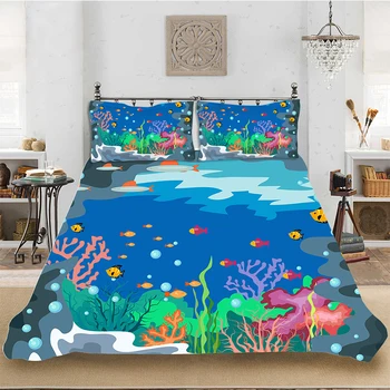 

3D Print Kids Colorful Underwater World Bedding set Bedclothes Include Duvet Cover Pillowcase Print Home Textile Bed Linens