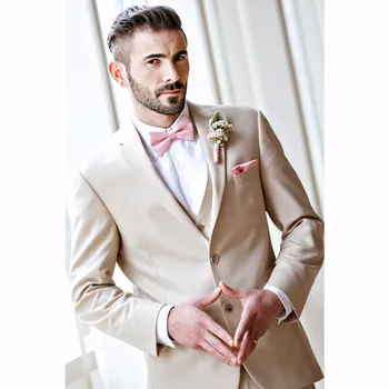

Champagne Mens Suits Wedding Groom Slim Fit Men Dress Suit Custom Notch Lapel Two Buttons (Blazer+Pants+Vest)K582