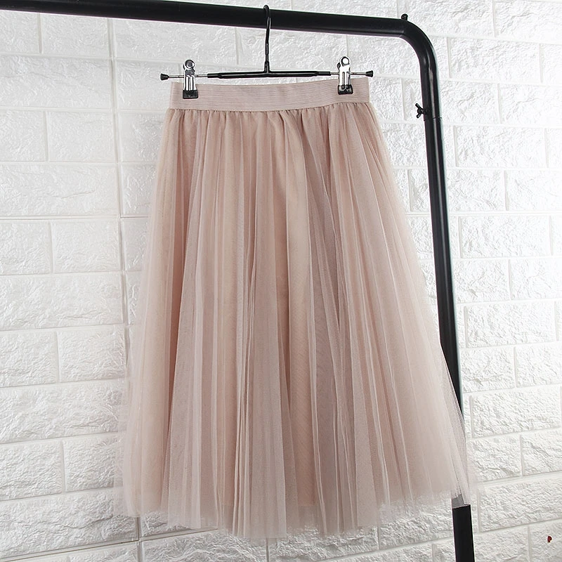 Женская Черная серая белая юбка из тюля для взрослых, эластичная плиссированная юбка миди с высокой талией