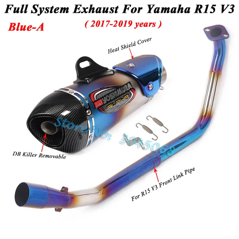 Полный слипоны для Yamaha R15 V3- мотоцикл Yoshimura углерода выхлопа модифицированный глушитель выхлопных газов Передняя Соединительная труба глушителя - Цвет: Blue-A