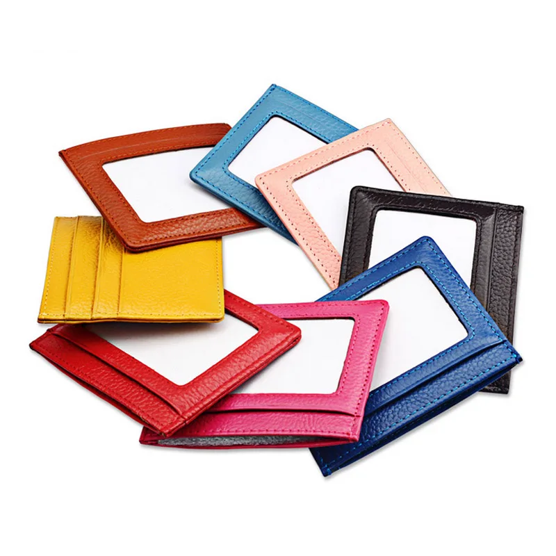 PHENAS 8 Colour Ultra thin Card Holder Mini wallets Genuine Leather purse real leather Card Case