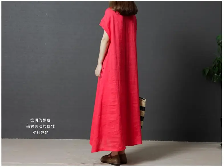 Плюс размер Summer/6XL/7XL летнее женское длинное платье новые хлопчатобумажные шорты рукав arc Плиссированное повседневное Свободное длинное платье Vestidos красный
