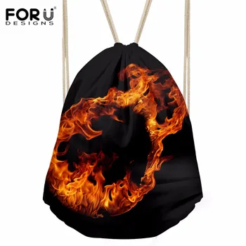 

FORUDESIGNS Men 3D Flame printing Drawstring Bag Teenagers Fashion String Pouch Kids Logo Custom Package Cool Travel Mochilas