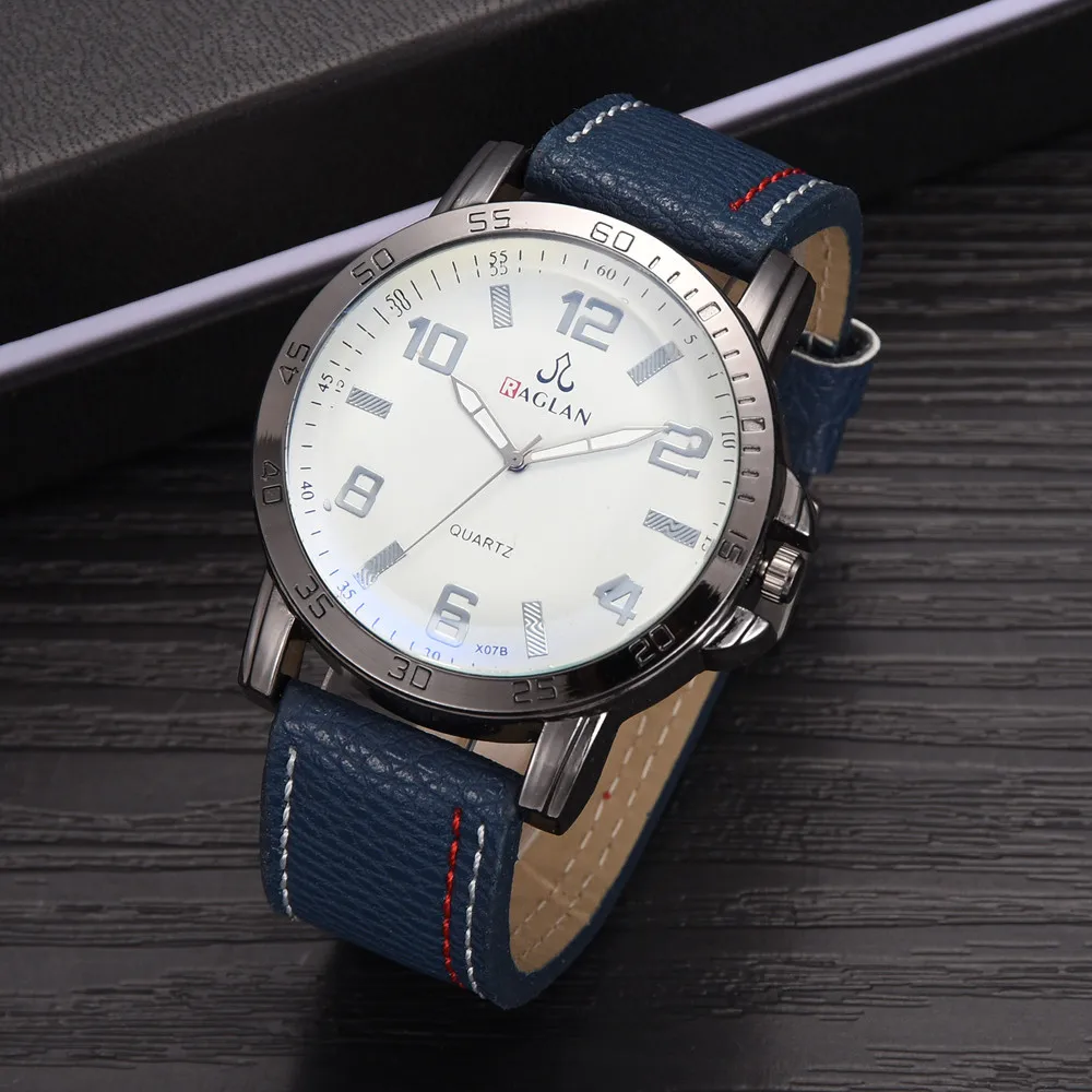 

Fashion Men Quartz High Quality Leather Clock Blu Ray Glass Wristwatch relojes para hombre Handsome belt classic watch