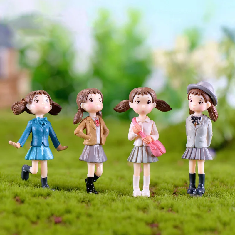 

Girl Mei School Miniature Figurine anime toy Neighbor Totoro mini garden decoration cartoon people statue cake ornament