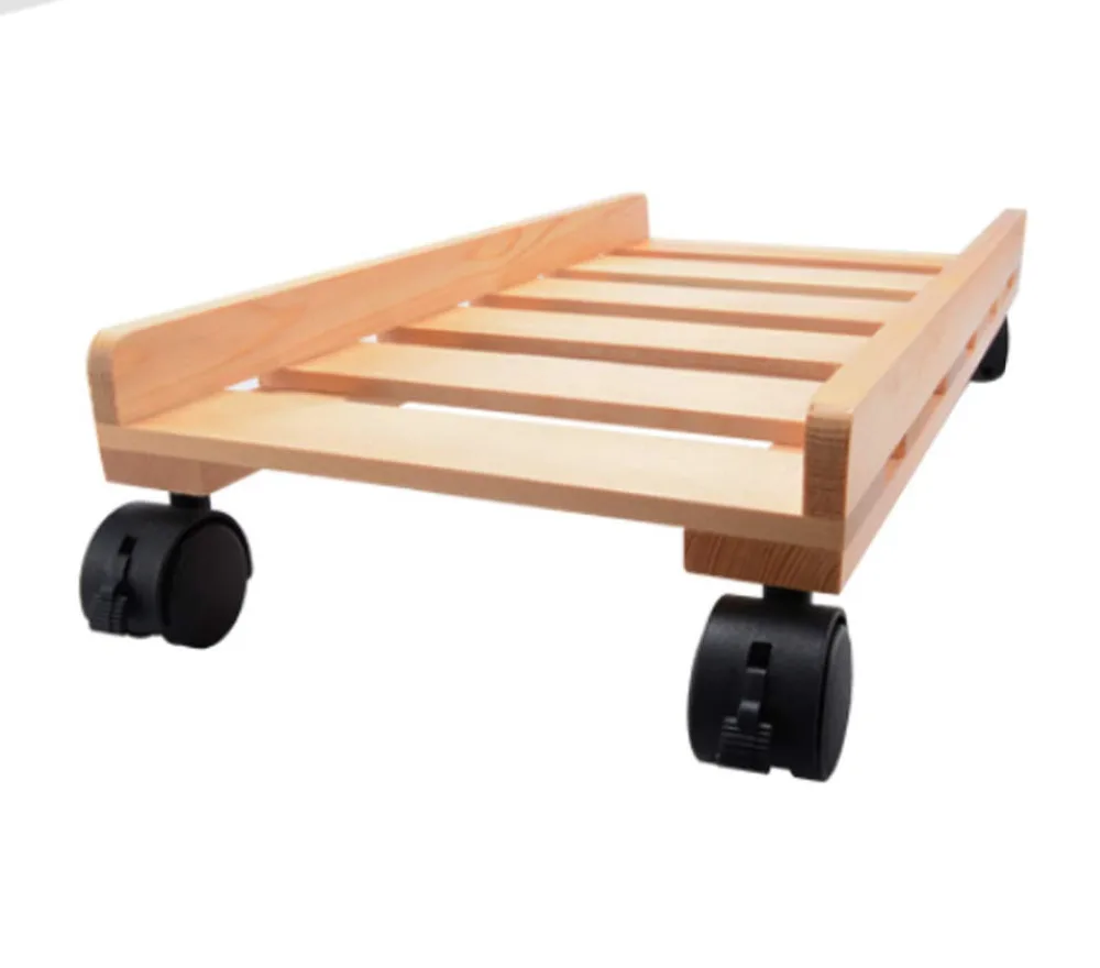 XRHYY Solid Wood Desktop PC Case Computer Adjustable CPU Stand Tower/Chassis Tray with 4 Caster Rolling Wheels