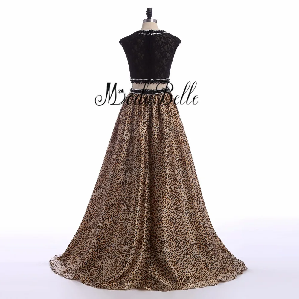 Modabelle cuentas rhinestone 2 unidades Vestidos de baile leopardo negro robe bal de promo vestido de noche dos piezas vestido de gala