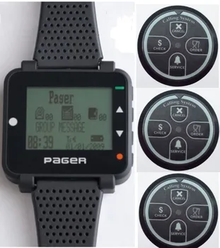 

High quality Pocsag paging sytem,1pc Alphanumeric text message watch pager,3pcs 4 keys wireless call button, waiter service call
