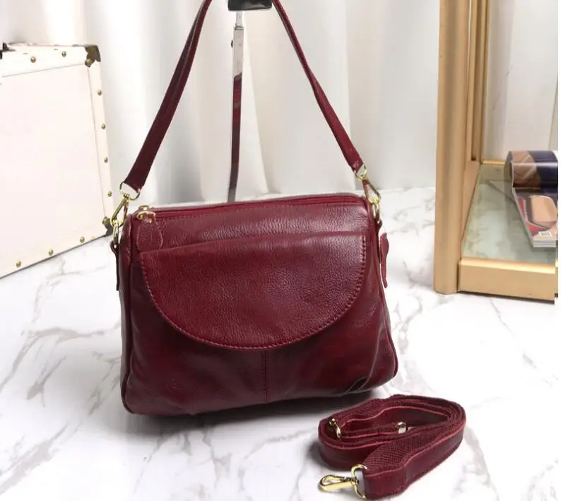 

2019 genuine leather women's small flap bag cowhide leather messenger bag fist layer leather handbag