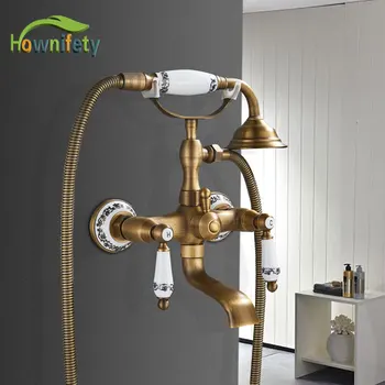 

Wall Mounted Brass Shower & Tub Faucet Spout Dual Handles telephone type hot cold mixer Tap Bath Gold ORB brushed Antique brass