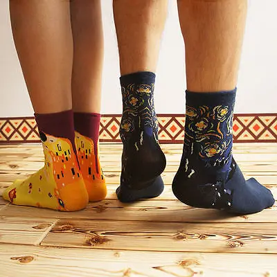 NEW 3D Retro Painting Art Socks Unisex Women Men Funny Novelty Starry Night Vintage Socks Cotton ankel socks Free shipping