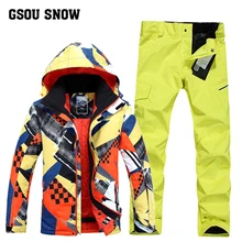 Gsou snowWinter 2017 Новый Для мужчин лыжный костюм супер теплая одежда Лыжный Спорт сноуборд куртка + брюки костюм ветрозащитный Водонепроницаемый ветрозащитный