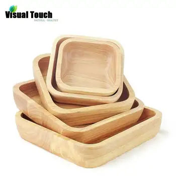 

Visual Touch Nature Wood Japanese Purely Handmade Square Solid Rubber Wood Plate Dessert Dish Tray Soup Dishes Rice Bowls