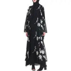 Babalet мусульманских Для женщин новый черный вышитые платье из Дубая исламский кардиган Рамадан Повседневная куртка дышащая свободное