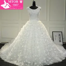 Великолепный Блестящий Бисероплетение маленький ручной работы цветок роскошный 5 метров Длинный соборный Поезд Vestido De Noiva свадебное платье MTOB1720