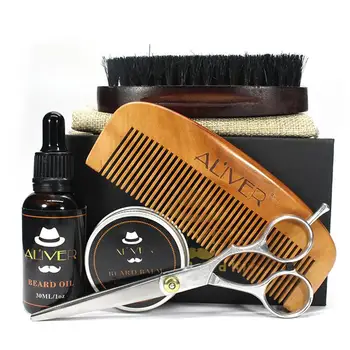 

5PCS Man Beard Care kit Beard Cream Oil Comb Beard Brush Scissors